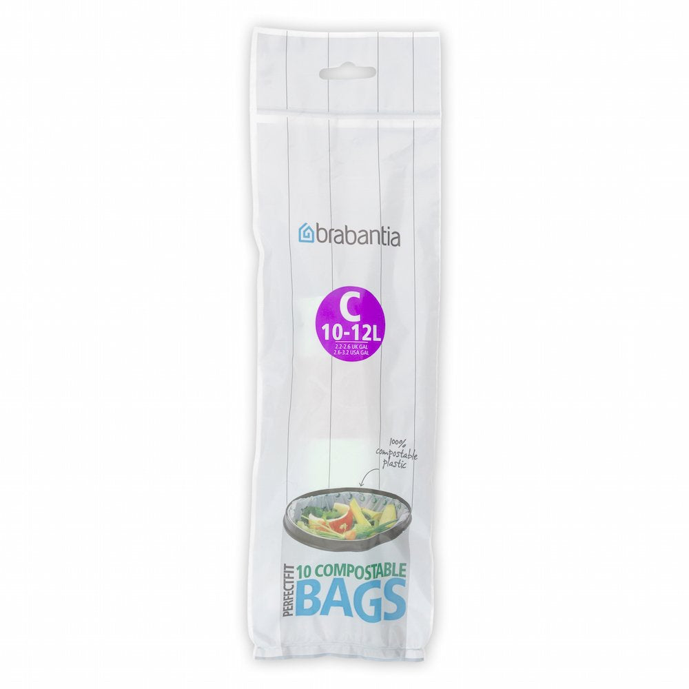 Brabantia Kompostierbare Müllbeutel, 10L / 12L - Größe C, 10 Beutel, Grün