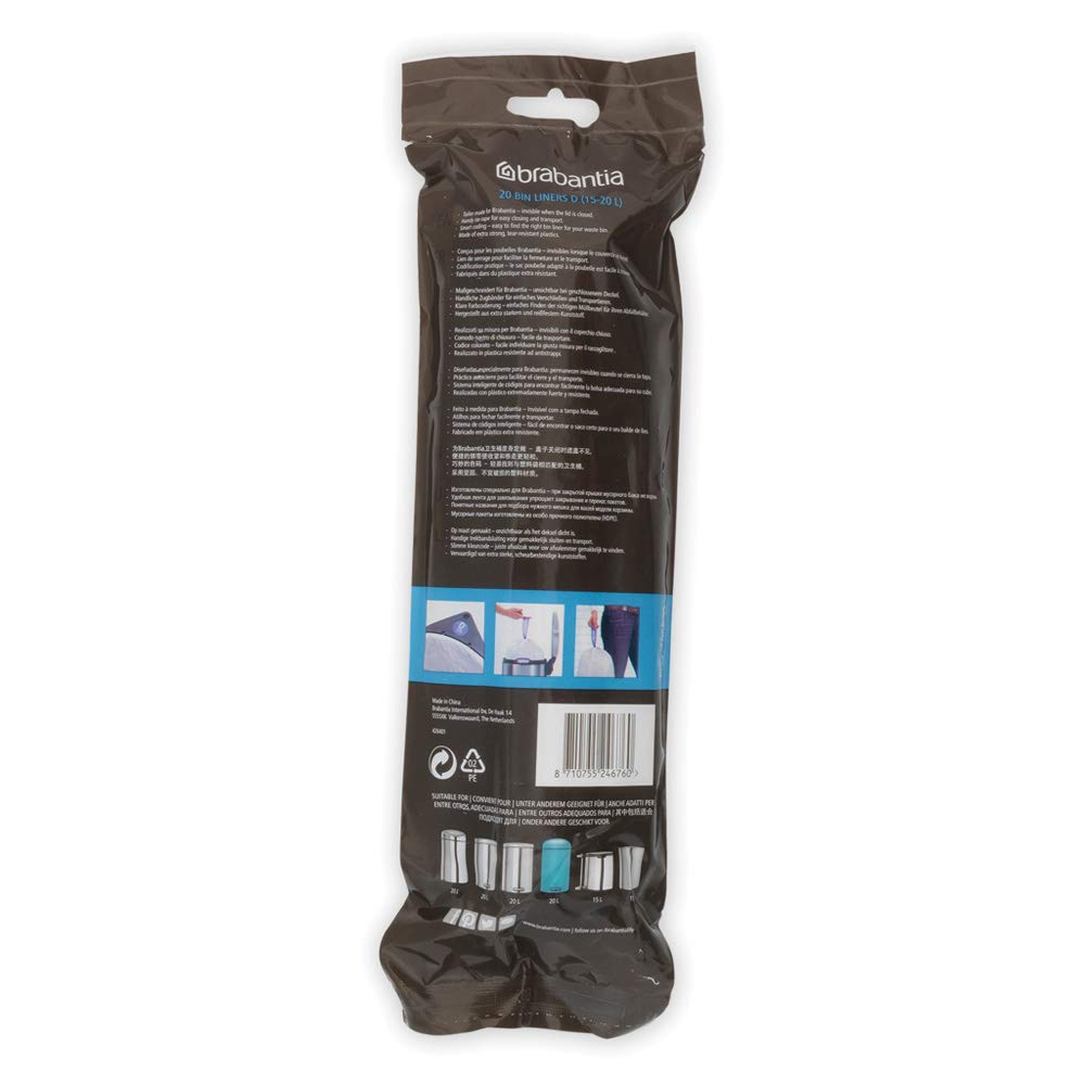 Brabantia Müllbeutel 15-20 Liter (Code D), Starke Müllsäcke mit Zugband 60-er Pack