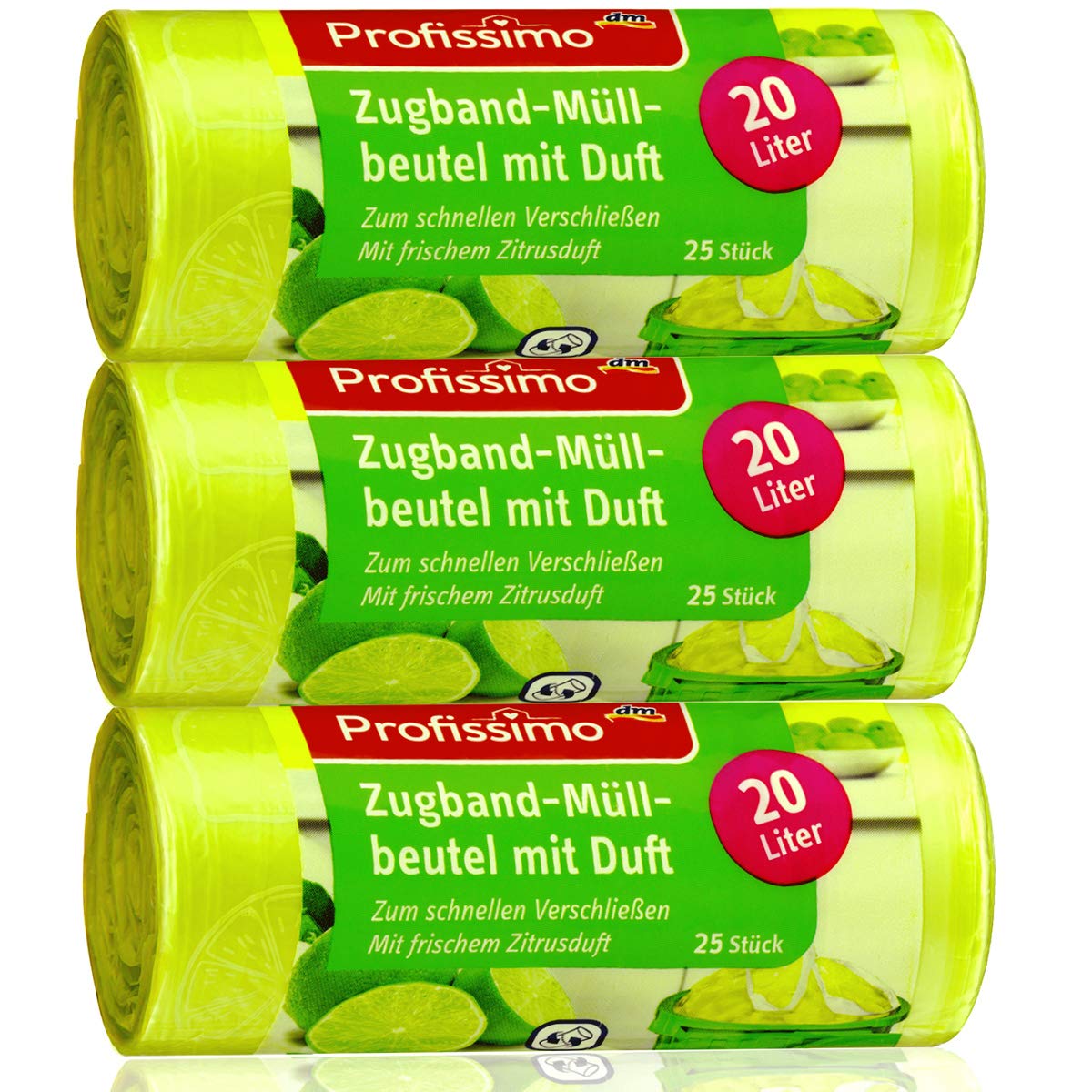 Profissimo 20 Liter Zugband Müllbeutel mit frischem Zitrusduft - 3er Pack - 75 Beutel (3 x 25 Stück) - Ideal für Haushalt, Büro und Bad…