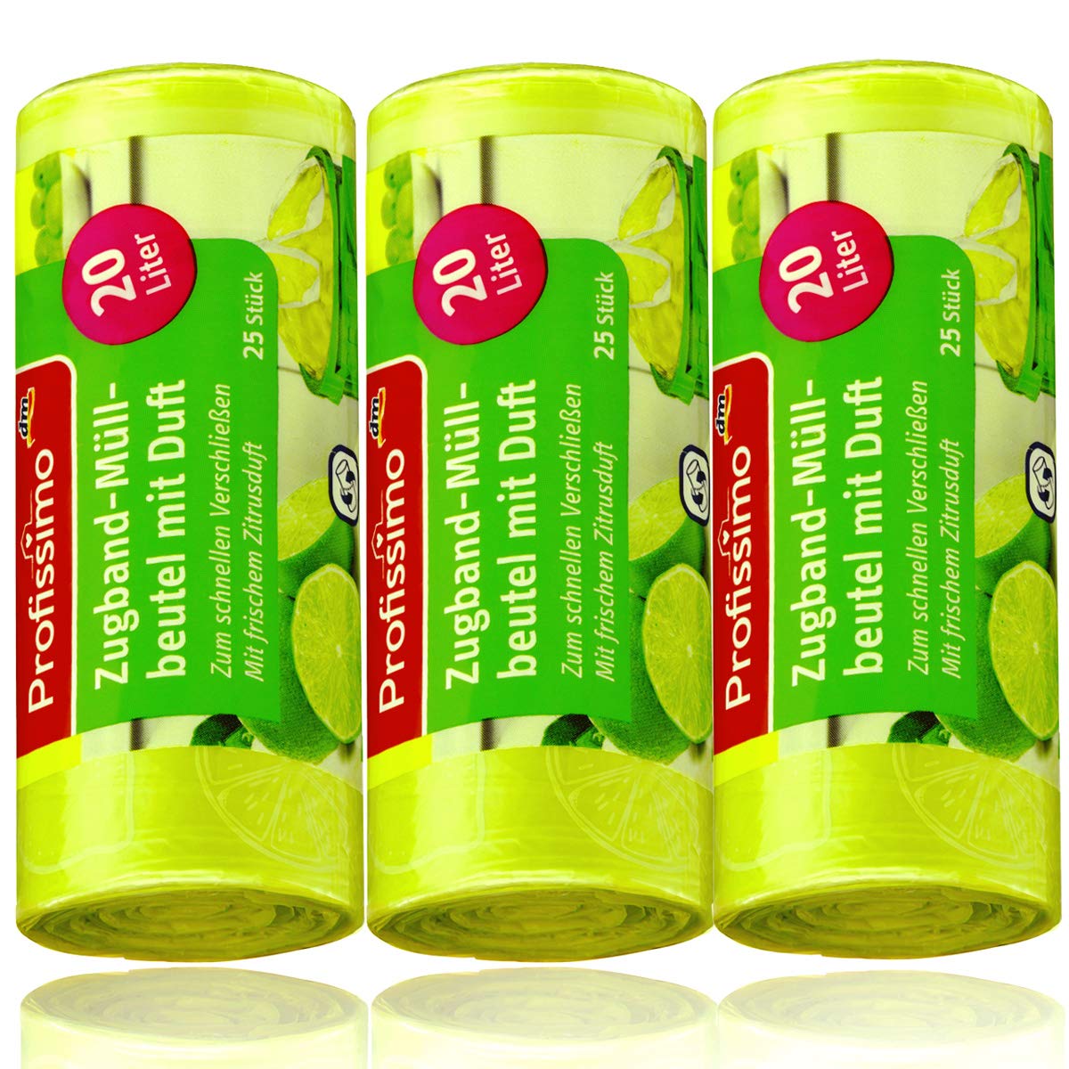 Profissimo 20 Liter Zugband Müllbeutel mit frischem Zitrusduft - 3er Pack - 75 Beutel (3 x 25 Stück) - Ideal für Haushalt, Büro und Bad…