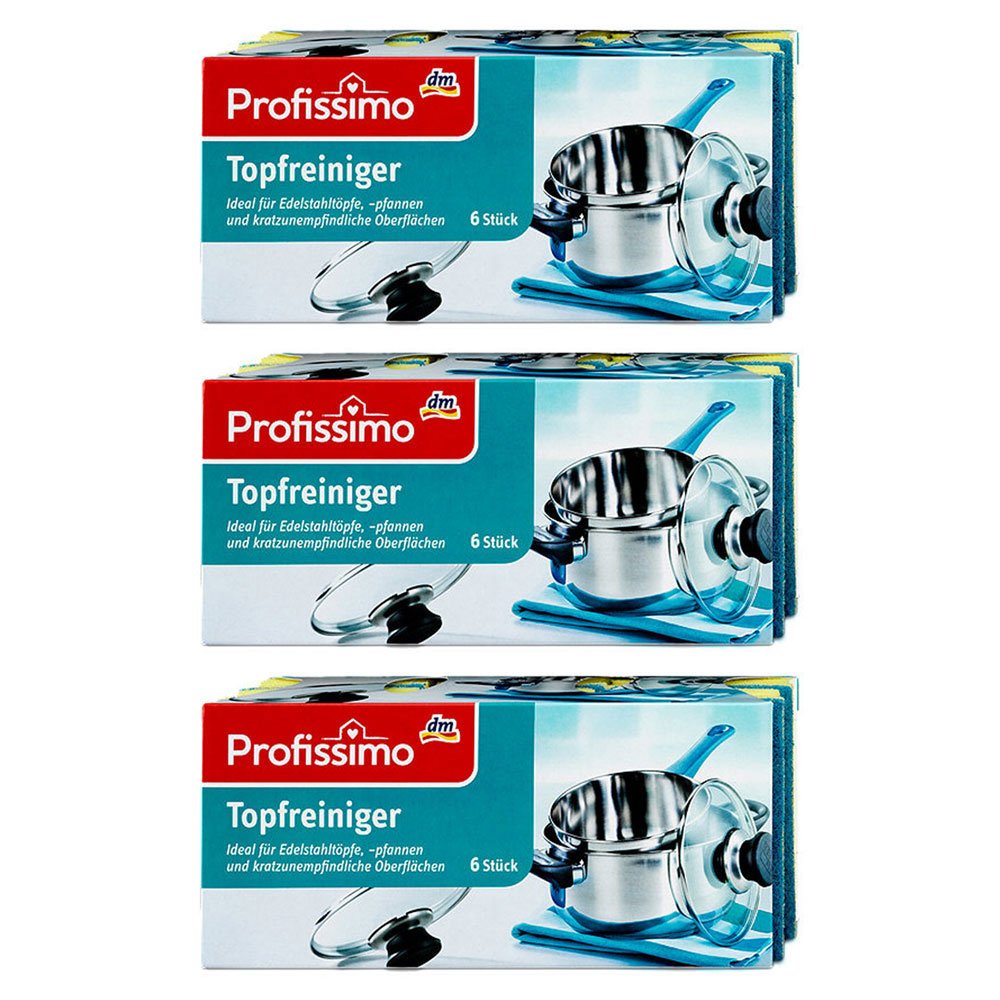 6 x Topfreiniger Schwämme - Besonders hygienisch und saugstark - Perfekt geeignet zur einfachen Handreinigung von Edelstahltöpfen, Pfannen sowie allen kratzunempfindlichen Oberflächen - FCKW-frei