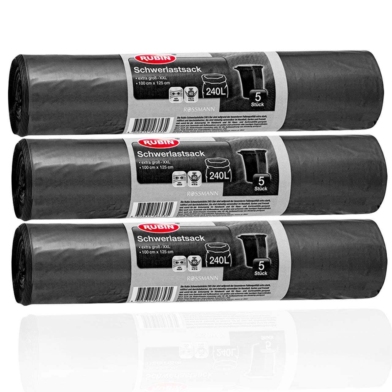 Rubin Schwerlastsack 240 l 15 Stück, 3er Pack