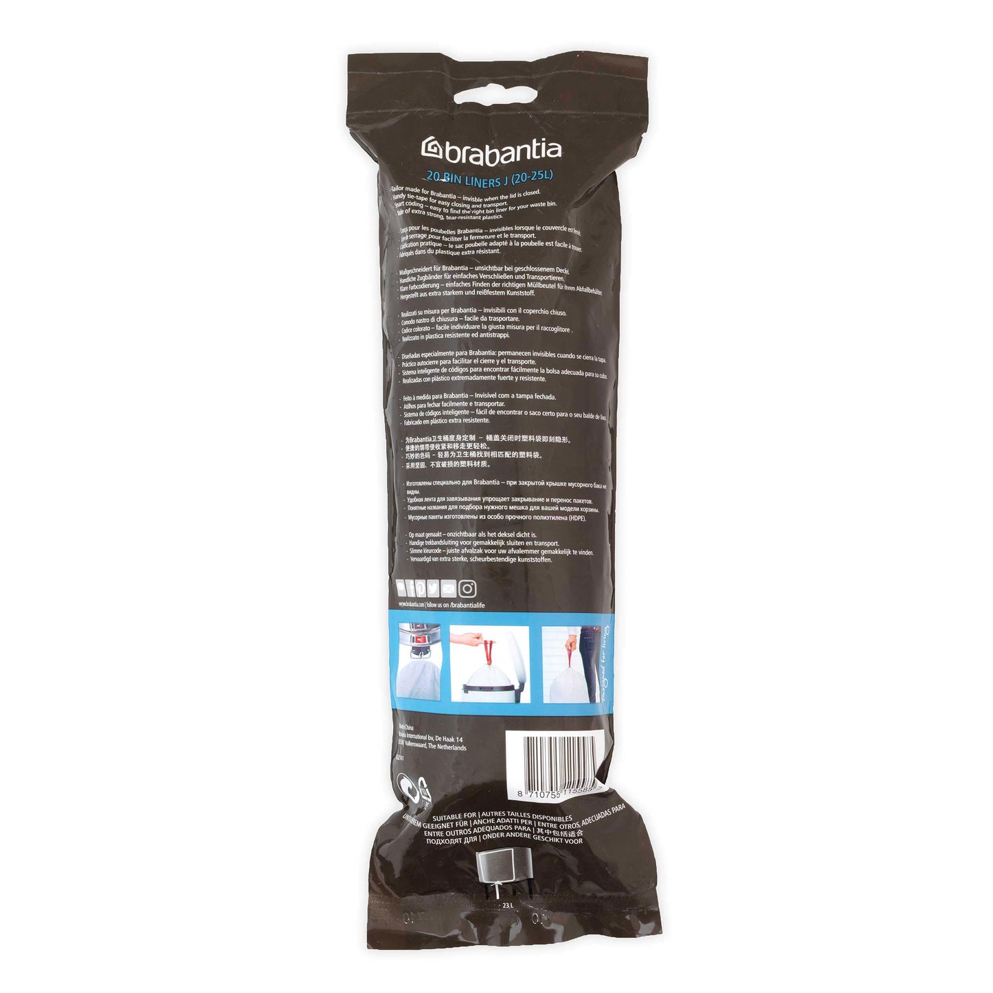 Brabantia PerfectFit Müllbeutel Code J, 23 L, 20 Stück/Rolle, Plastik, Weiß, 53.5 x 55 cm