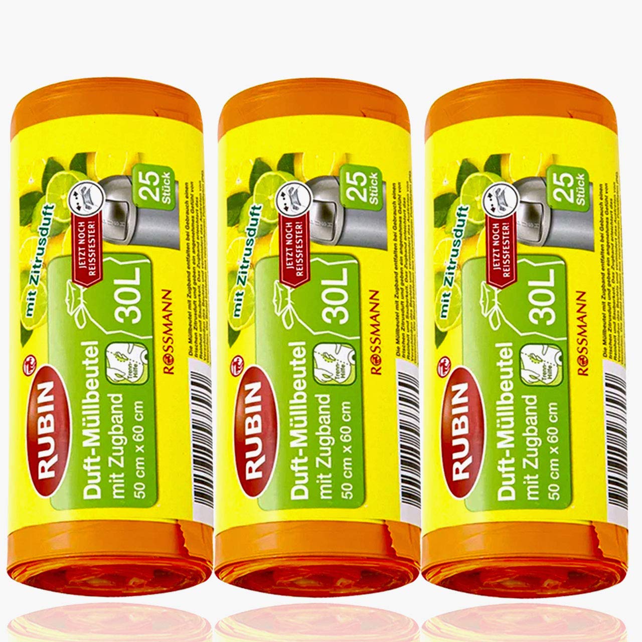 Rubin Duft-Müllbeutel - 30 Liter - recycelbar mit Zugband & besonders reißfest - 75 Stück - 3er Pack - (3 x 25 Stück)