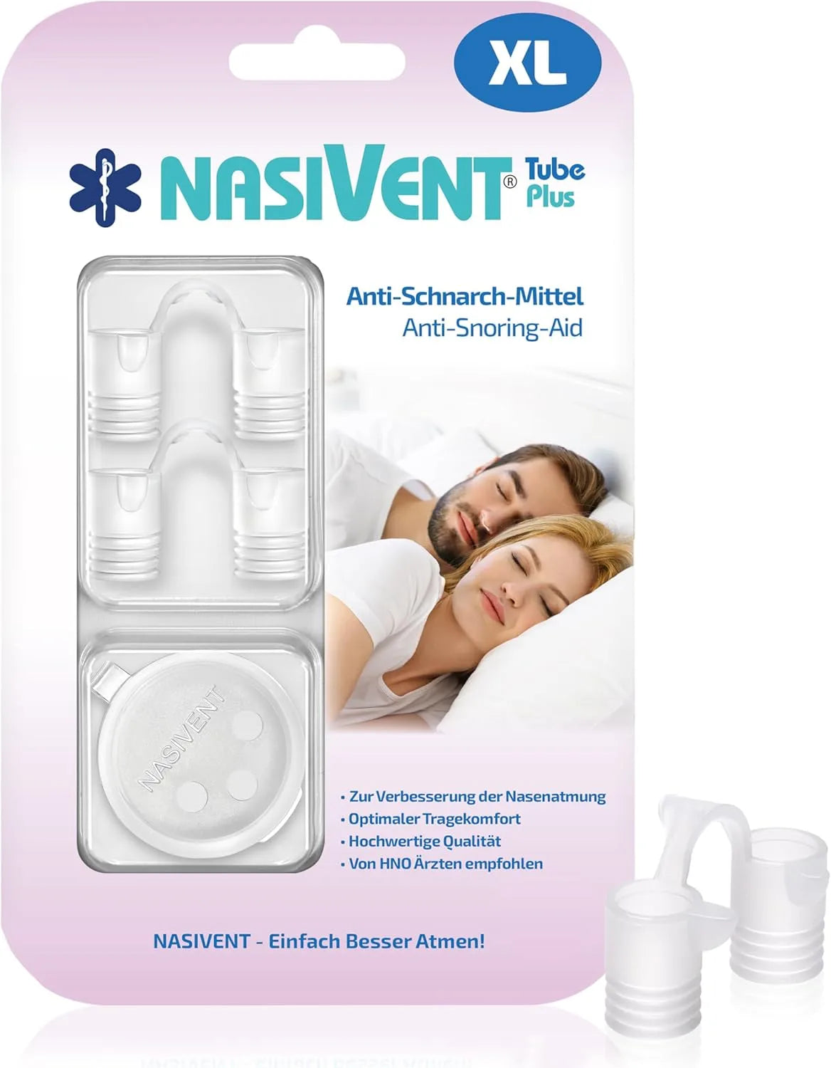 Nasivent Tube Plus nasal dilators – 2-pack XL for better nasal breathing and snoring reduction