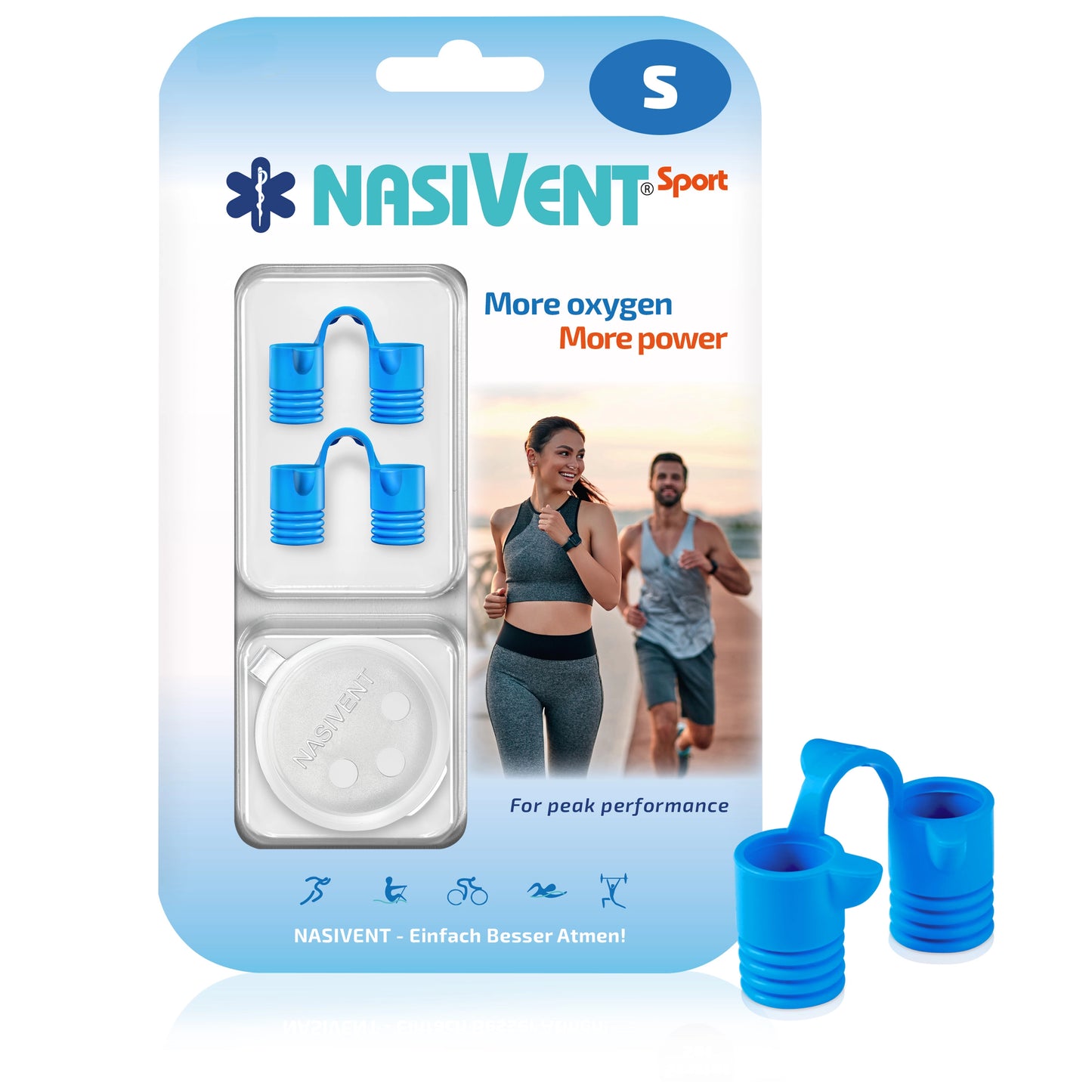 Nasivent Sport (2x S) Bleu Ciel - Dilatateur nasal pour une meilleure respiration pendant l'entraînement et le sport