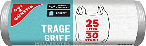 300 Stück Müllbeutel mit Tragegriff | 25 Liter | 30 Beutel pro Rolle | Reißfest & flüssigkeitsdicht | Produkt & Verpackung recyclebar