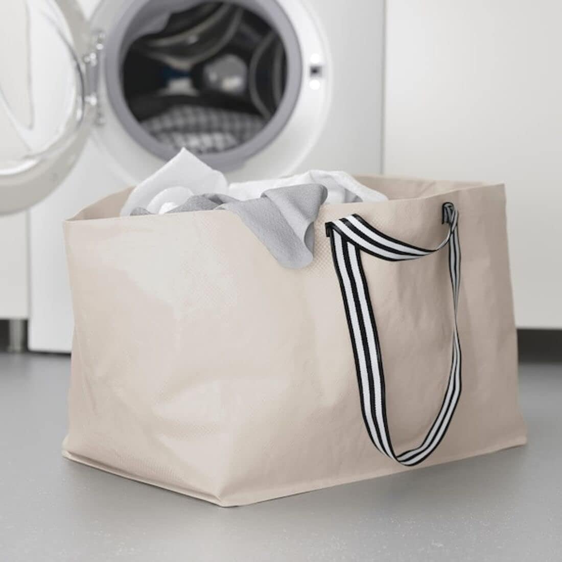 Ikea GORSNYGG Große wiederverwendbare Tragetasche, (FRAKTA-Style), hellbeige mit gestreiften Griffen, 57 x 37 x 39 cm, 71 l, 205.041.94 – 3er-Set