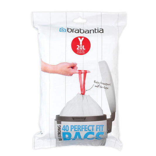 Brabantia Y Spenderpackung PerfectFit Müllbeutel Code Y, 20 L, 40 Stück, Plastik, Weiß, 41.2 x 54.5 cm