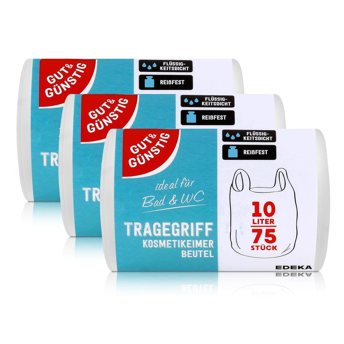 300 Stück Müllbeutel mit Tragegriff | 25 Liter | 30 Beutel pro Rolle | Reißfest & flüssigkeitsdicht | Produkt & Verpackung recyclebar