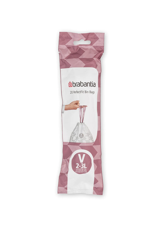 Brabantia Perfectfit Müllbeutel Code V, 3 L, 20 Stück/Rolle, Plastik, Weiß, 23.5 x 29 cm