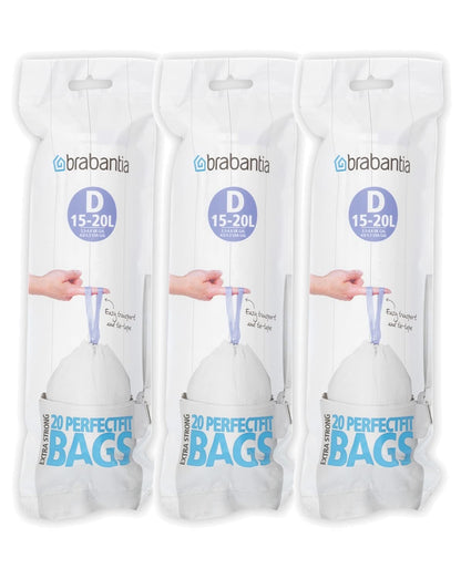Brabantia Müllbeutel 15-20 Liter (Code D), Starke Müllsäcke mit Zugband 60-er Pack