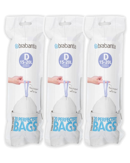 Brabantia Müllbeutel 15-20 Liter (Code D), Starke Müllsäcke mit Zugband 60-er Pack