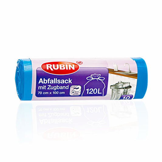 Zugband Müllsäcke für Haushalt und Büro - Reißfest und Flüssigkeitsdicht - Für Haus- und Büroabfälle - 120 Liter - 1er Pack (10 Stück) - Recyclebar - Besonders klein verpackt