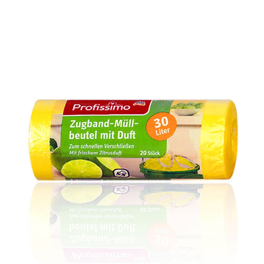 Zugband Müllbeutel mit frischem Zitrusduft - 30 Liter (20 Stück) - ideal für Büro, Haushalt und Bad
