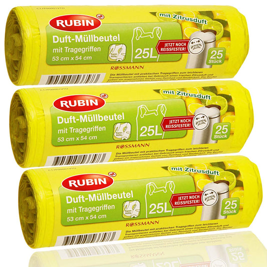 Duft Müllbeutel - 20 Liter (120 Stück) - Mit Tragegriffen - dezent duftend - 3er Pack (3x40 Stück) - Ideal für Haushalt- Büro- und Badeimer