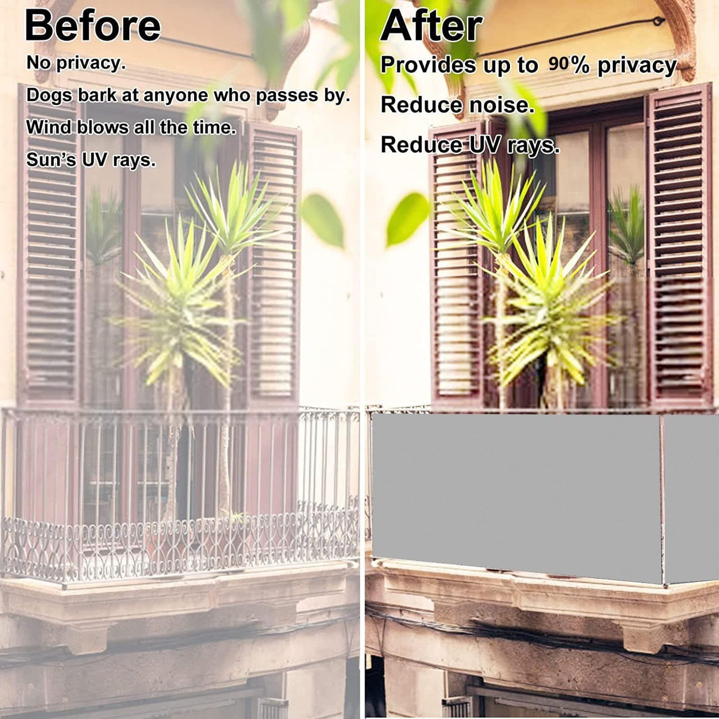 Woace Balkon-Sicht-Schutz Ohne Bohren Balkon Verkleidung mit Ösen und Kabelbinder Blickdichte Wasserfest Windfest und UV-Schutz Balkon Abdeckung für Balkongeländer Terrasse Garten Hellgrau 70x450cm