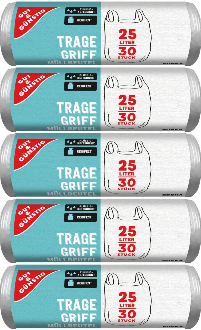 300 Stück Müllbeutel mit Tragegriff | 25 Liter | 30 Beutel pro Rolle | Reißfest & flüssigkeitsdicht | Produkt & Verpackung recyclebar