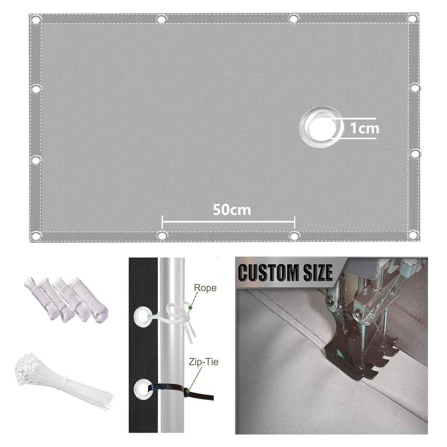 Woace Balkon-Sicht-Schutz Ohne Bohren Balkon Verkleidung mit Ösen und Kabelbinder Blickdichte Wasserfest Windfest und UV-Schutz Balkon Abdeckung für Balkongeländer Terrasse Garten Hellgrau 70x450cm
