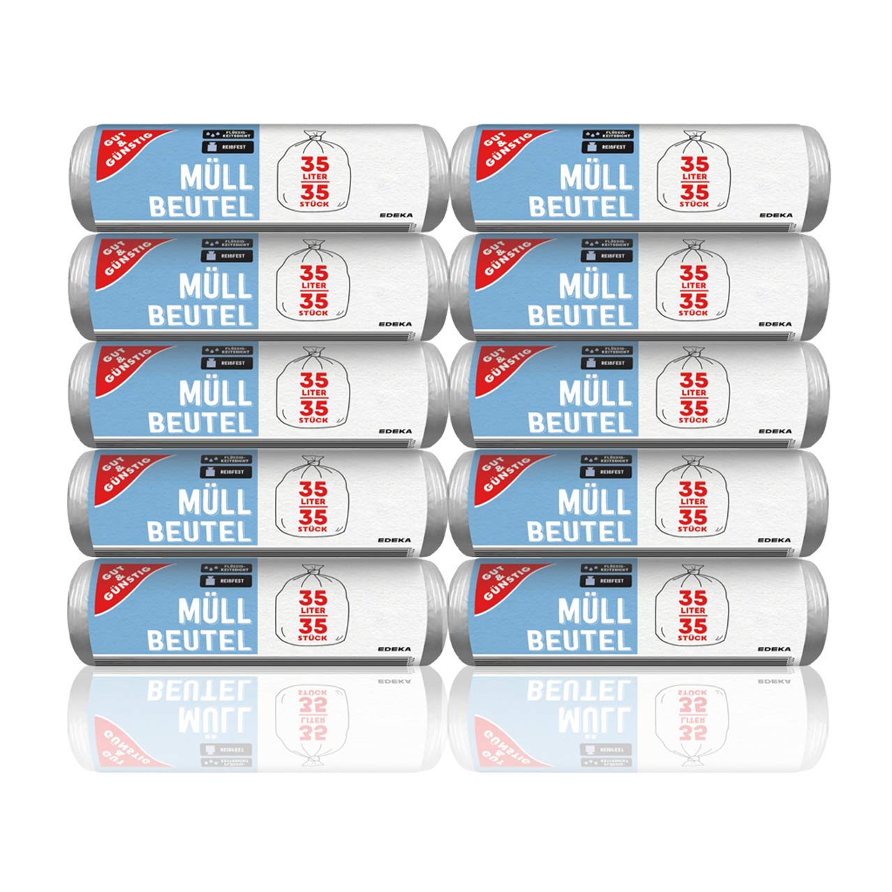 Gut & Günstig Müllbeutel 35L (35 Stück) - 10er Pack - Reißfest & Flüssigkeitsdicht - (10 x 35 Stück)