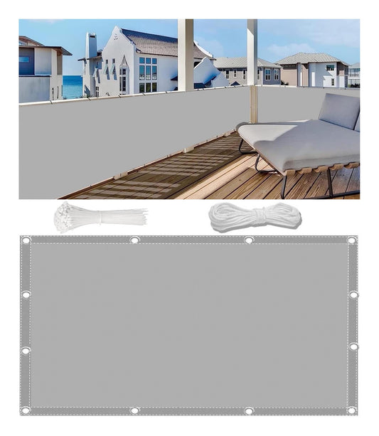 Woace Balkon-Sicht-Schutz Ohne Bohren Balkon Verkleidung mit Ösen und Kabelbinder Blickdichte Wasserfest Windfest und UV-Schutz Balkon Abdeckung für Balkongeländer Terrasse Garten Hellgrau 70x450cm