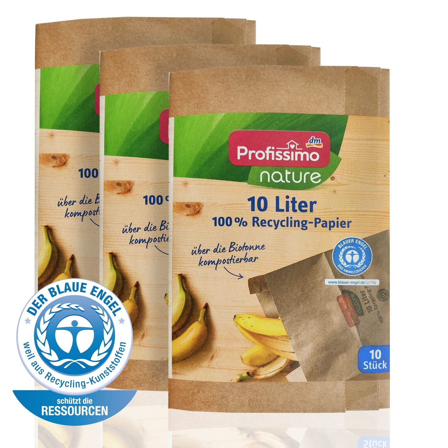 Bio Kompost Beutel 10 Liter/ 3er Pack (3 x 10 Stück) - Kompostierbar und Umweltfreundlich aus 100% Altpapier