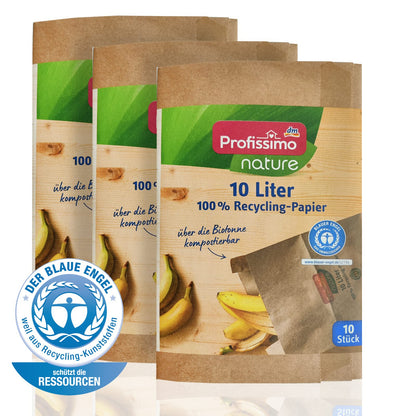 Bio Kompost Beutel 10 Liter/ 3er Pack (3 x 10 Stück) - Kompostierbar und Umweltfreundlich aus 100% Altpapier