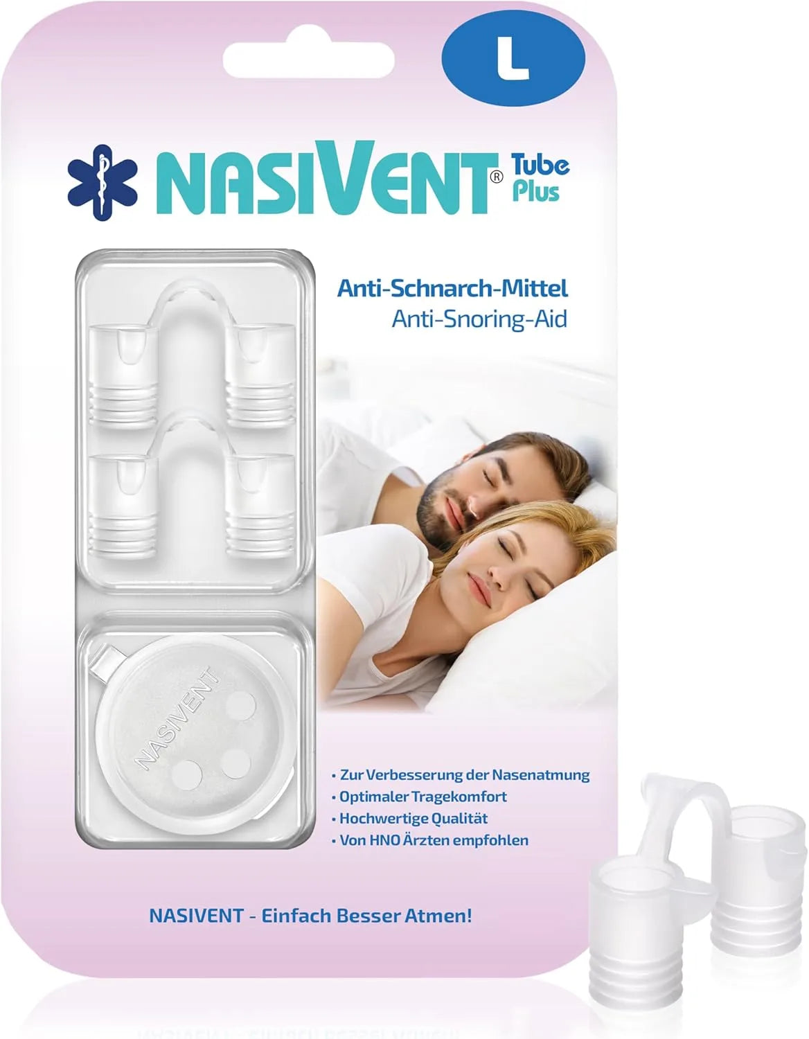 Nasivent Tube Plus® (2x L – 13 mm) Nasal Dilator for Improved Nasal Breathing & Against Snoring


